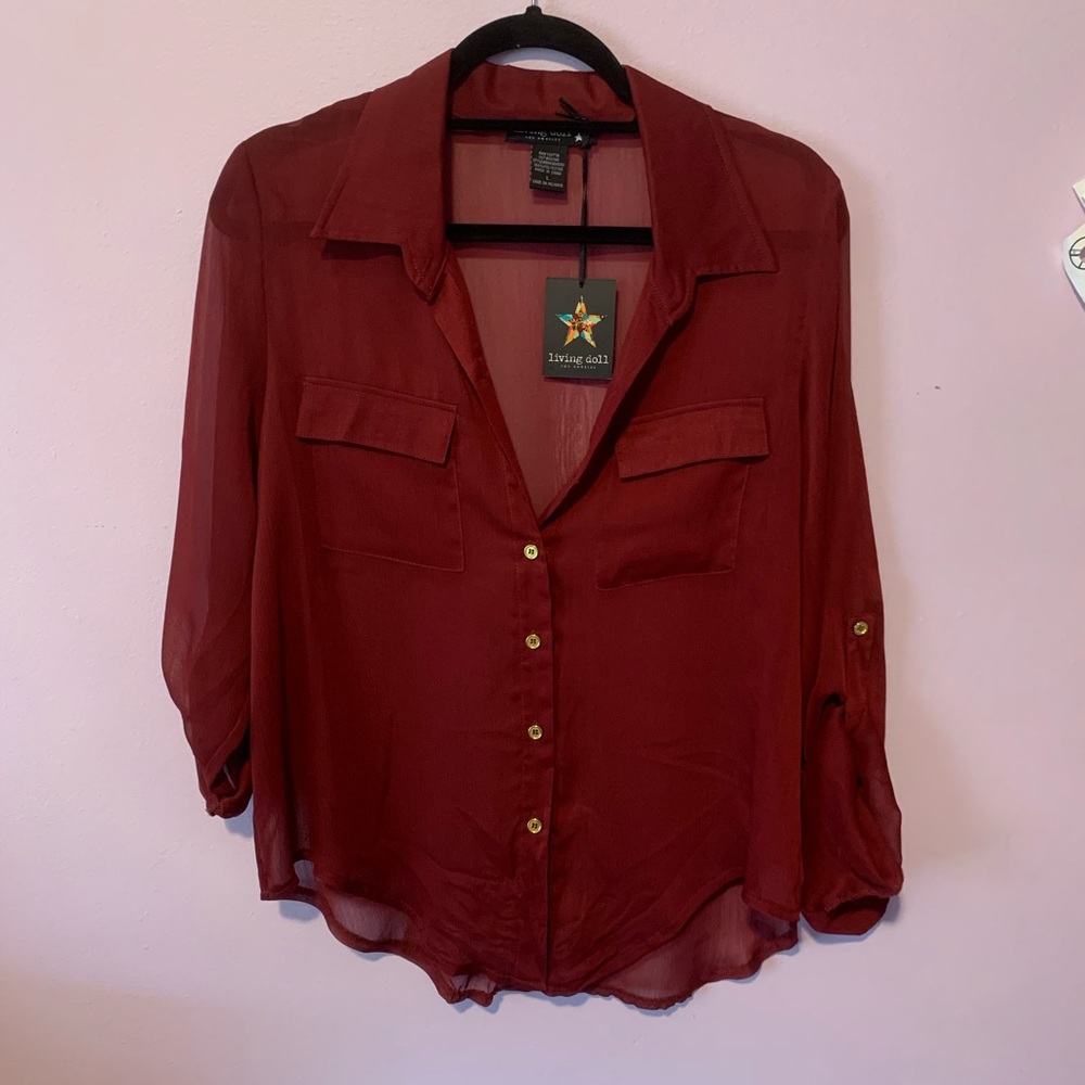 NWT Maroon Button Down Blouse